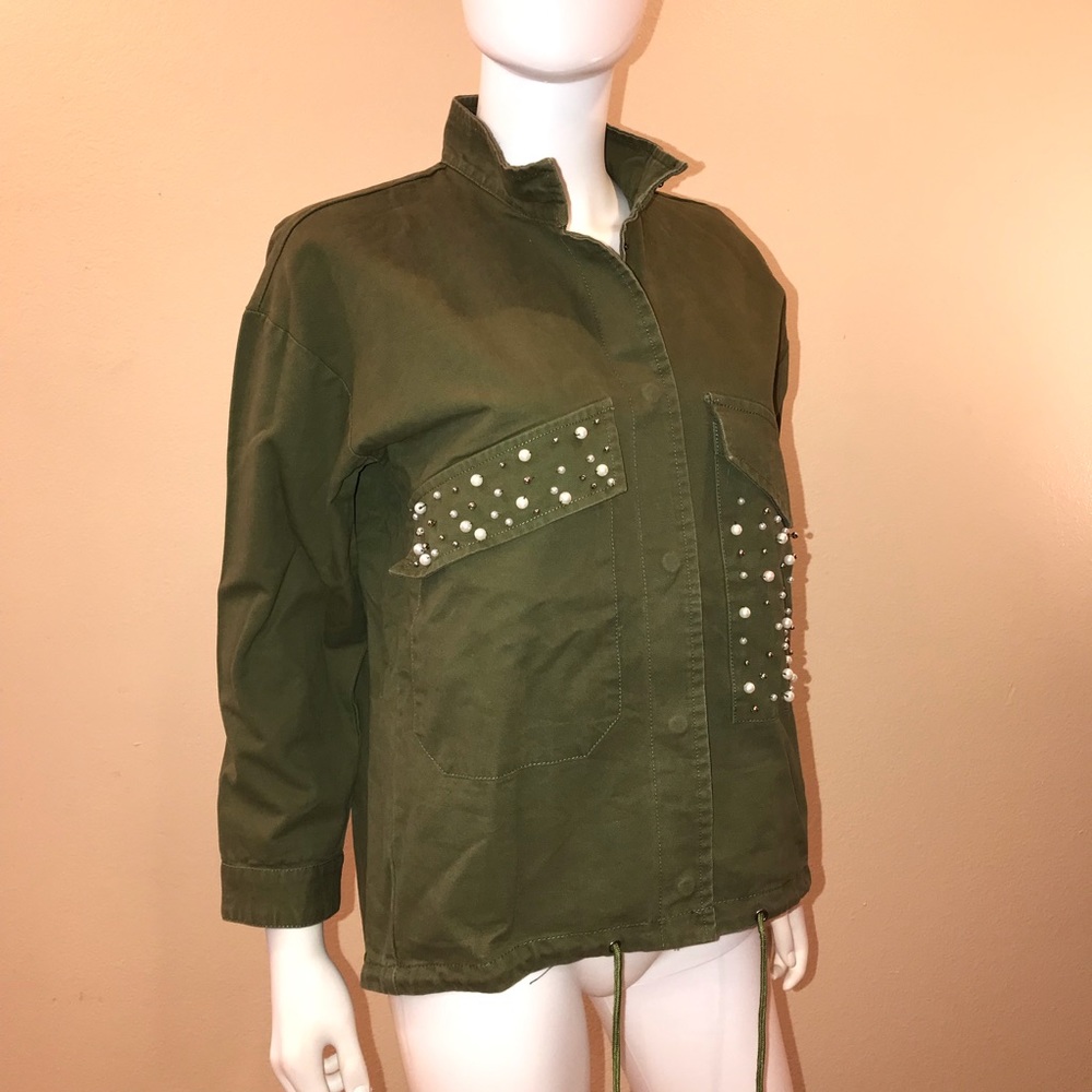 Lea Viola Embellished Canvas Jacket NEW Size S Army Chic Green Outerwear Gift